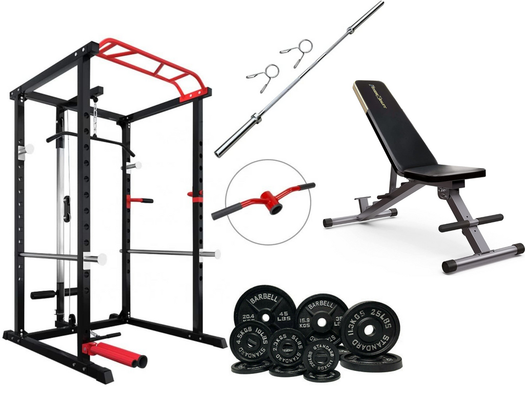 Gym Package 1 - Squat Rack + Bench + 245lb Iron + Barbell