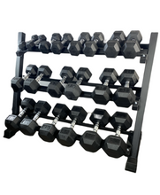 Load image into Gallery viewer, 5-50Lb Rubber Hex Dumbbell Set with 3 Tier Rack