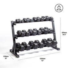 Load image into Gallery viewer, 5-50Lb Rubber Hex Dumbbell Set with 3 Tier Rack